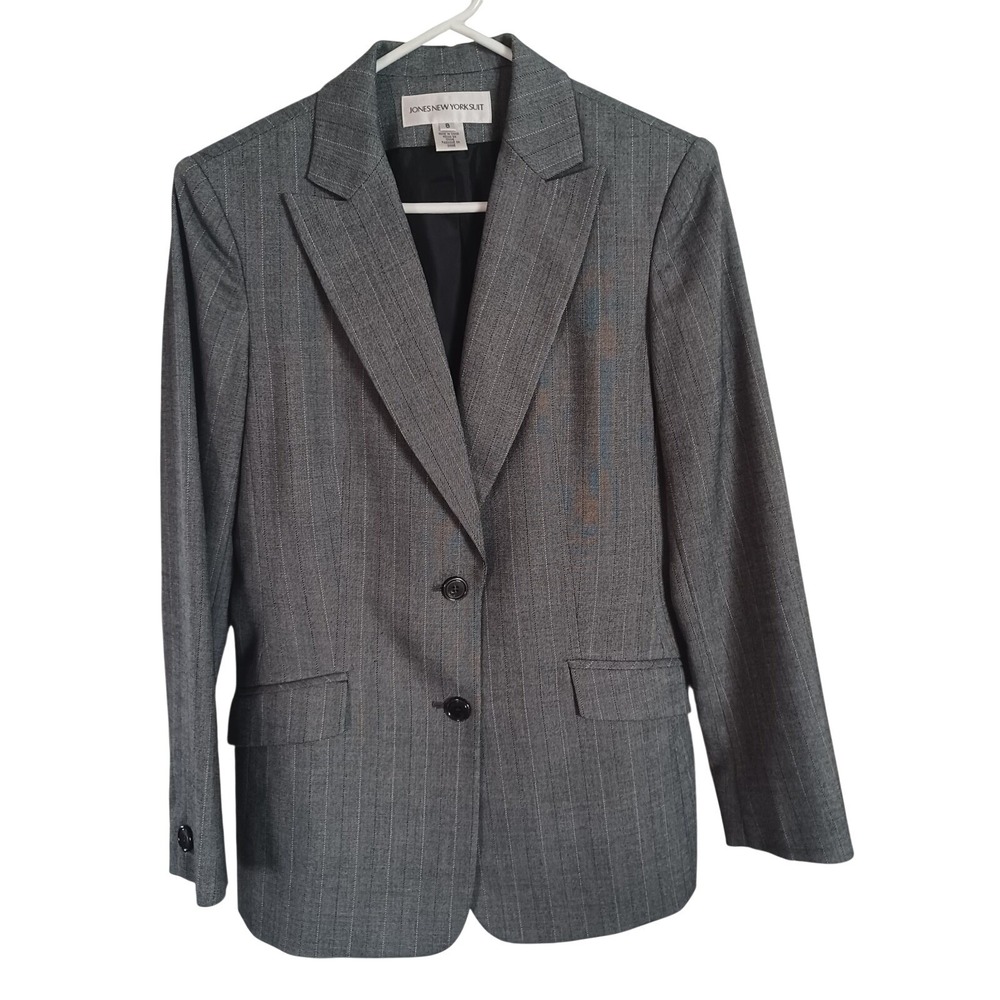 Jones New York Suit Womens Grey Pinstripe 2-Button Blazer Jacket Size 8 Career